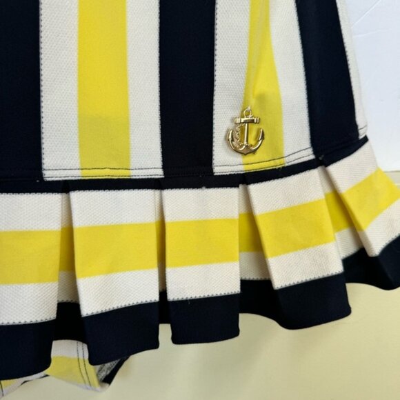 Juicy Couture Pleated Skirt Striped Nautical Swimsuit One Piece Pin Up Retro M - Picture 5 of 16